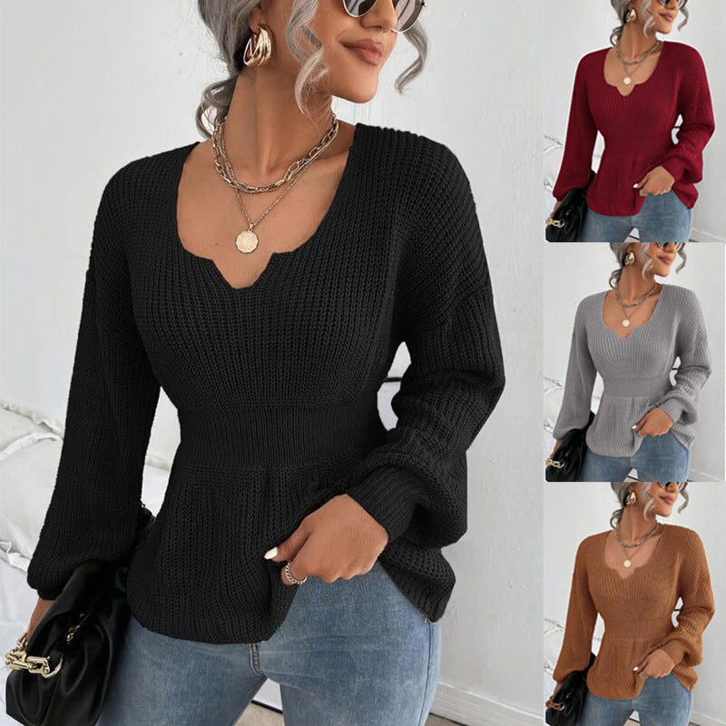 Damen modischer Strickpullover mit weichem Material und charmantem V-Ausschnitt Drune