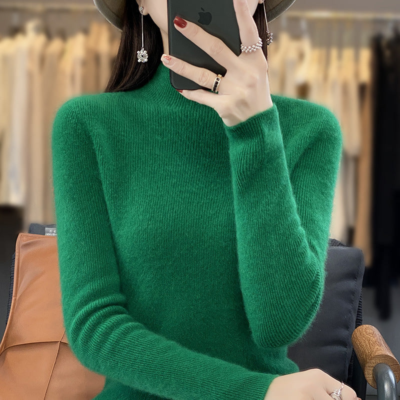 Damen Schlanker Feinstrick-Mockneckpullover aus feinem Angora‑Mix Drune