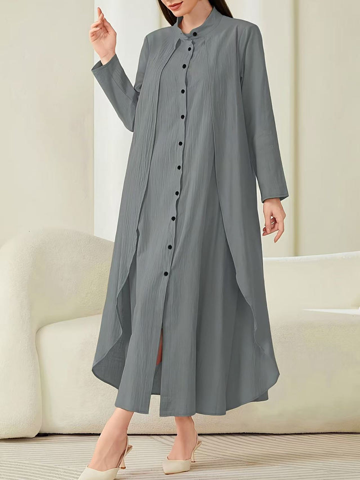 Damen Midi-Kleid mit fließendem Schnitt und Knopfleiste Drune