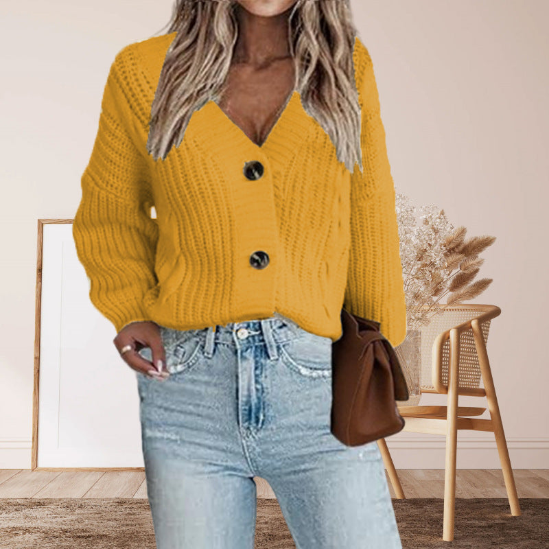 Damen Modischer Strickcardigan mit großen Knöpfen und lässigem Schnitt Drune