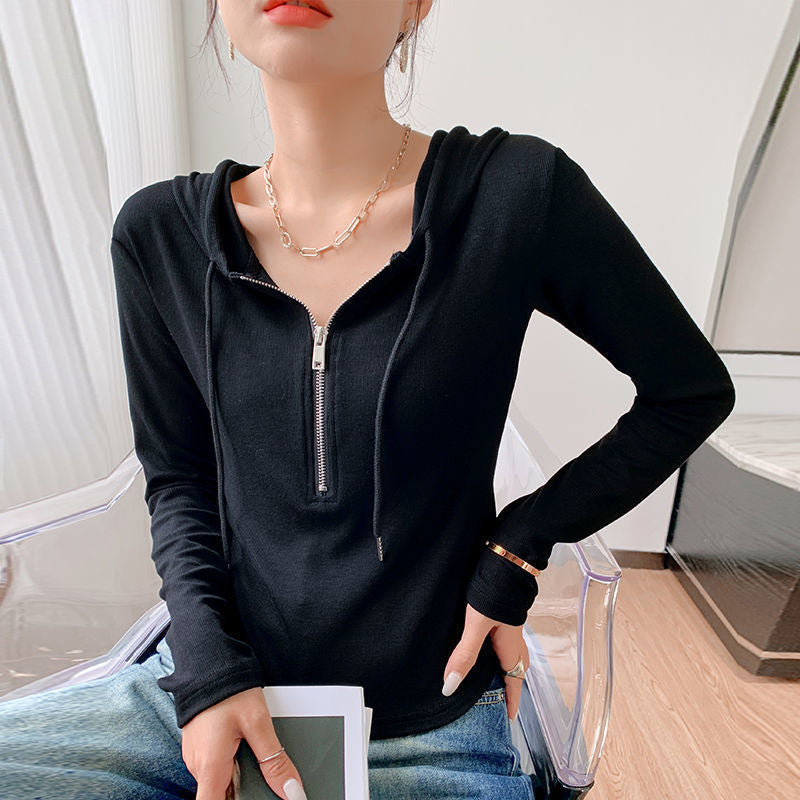 Damen lässiges Kapuzenshirt mit Reißverschluss Drune
