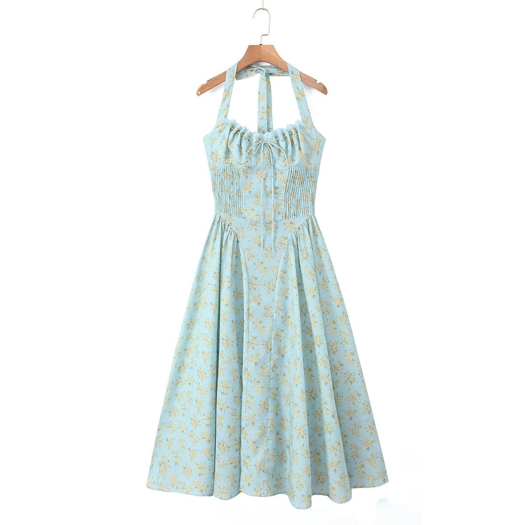Damen Blumenkleid mit halterlosem Schnitt und elastischem Oberteil Drune