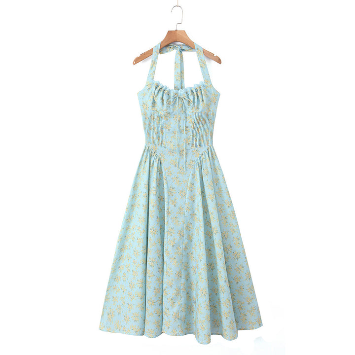 Damen Blumenkleid mit halterlosem Schnitt und elastischem Oberteil Drune