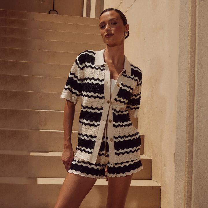 Damen lässiges Häkel-Shorts-Set Drune