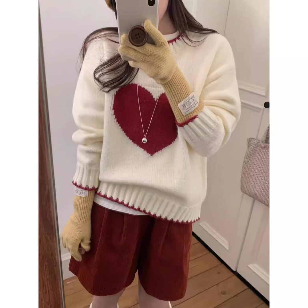 Damen angesagter Pullover mit Herzmotiv und lässigem Schnitt Drune