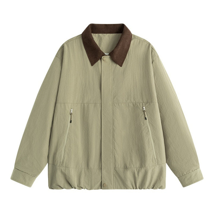 Herren Leichte Harrington-Übergangsjacke mit Cordkragen, verdeckter Druckknopfleiste & Reißverschlusstaschen Drune
