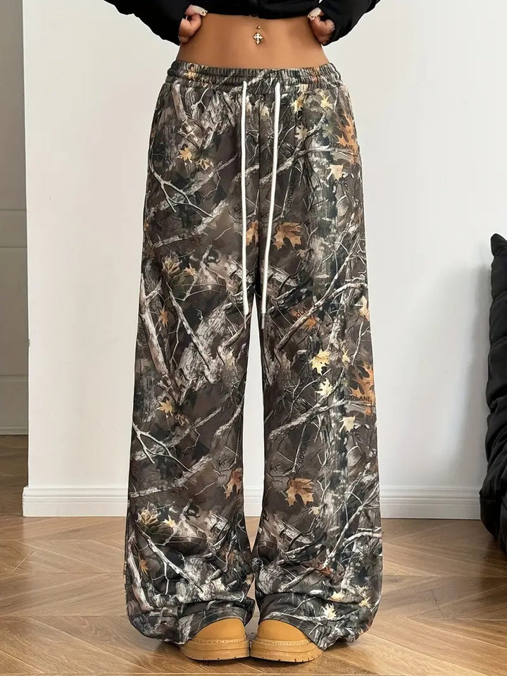 Damen Modische Freizeithose mit auffälligem Print und elastischem Bund Drune