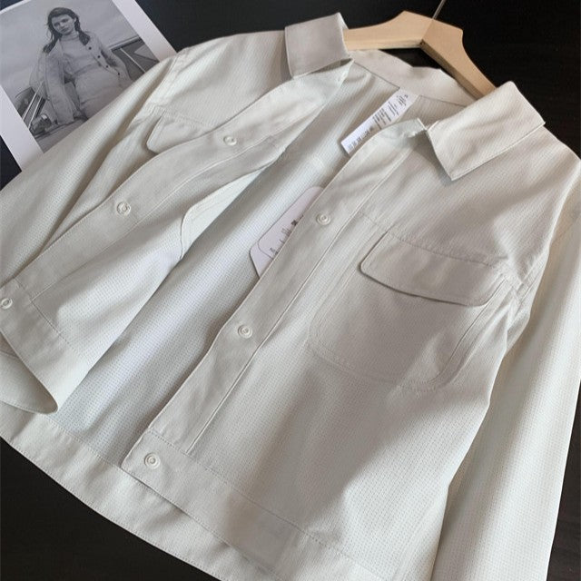Damen Kurze Overshirt-Jacke aus strukturiertem Canvas mit Brusttaschen Drune
