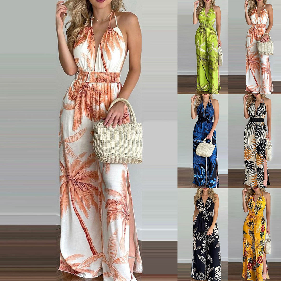 Damen eleganter Jumpsuit mit Spaghettiträgern und hohen Seitenschlitzen Drune