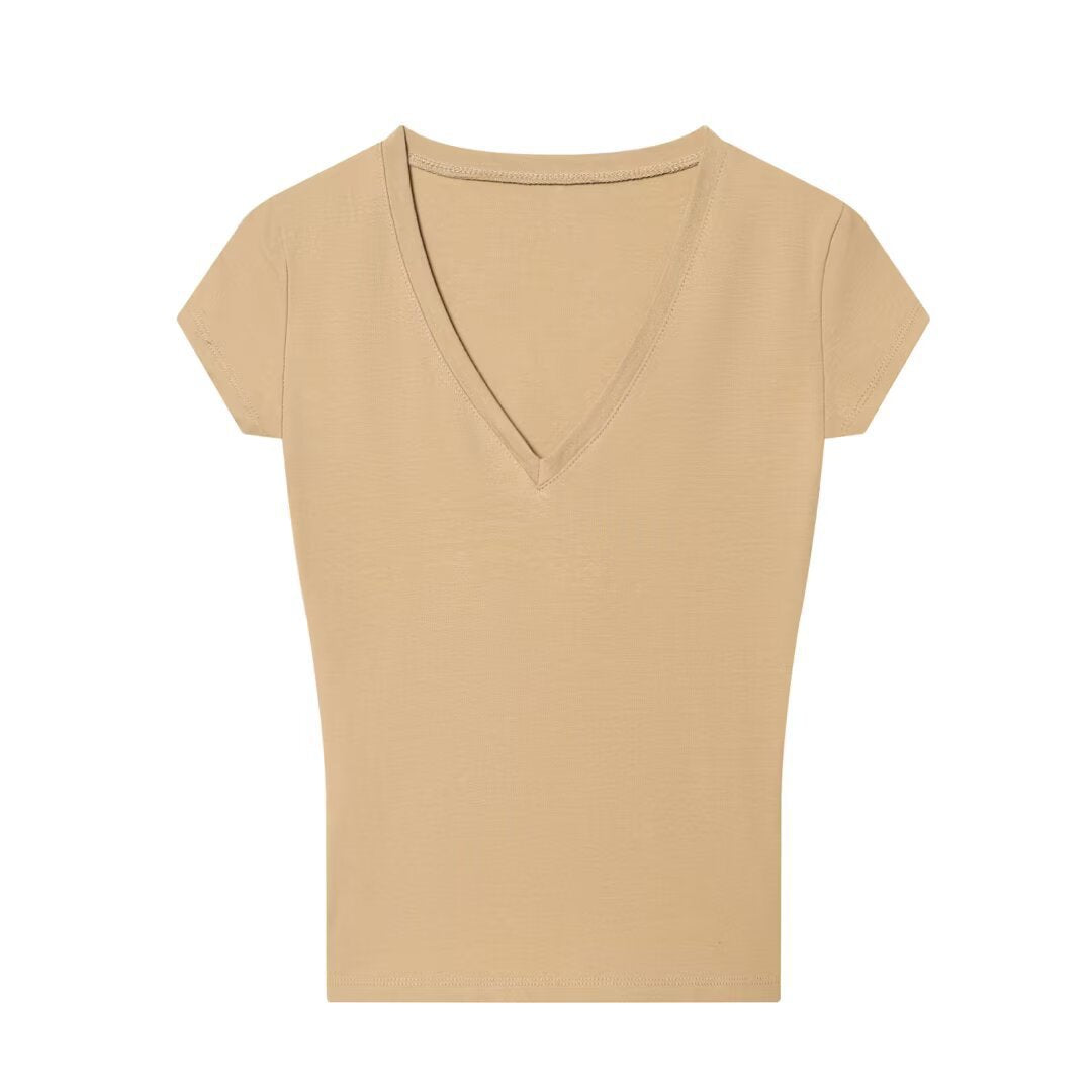 Damen V-Ausschnitt T-Shirt aus hochwertiger Baumwolle Drune