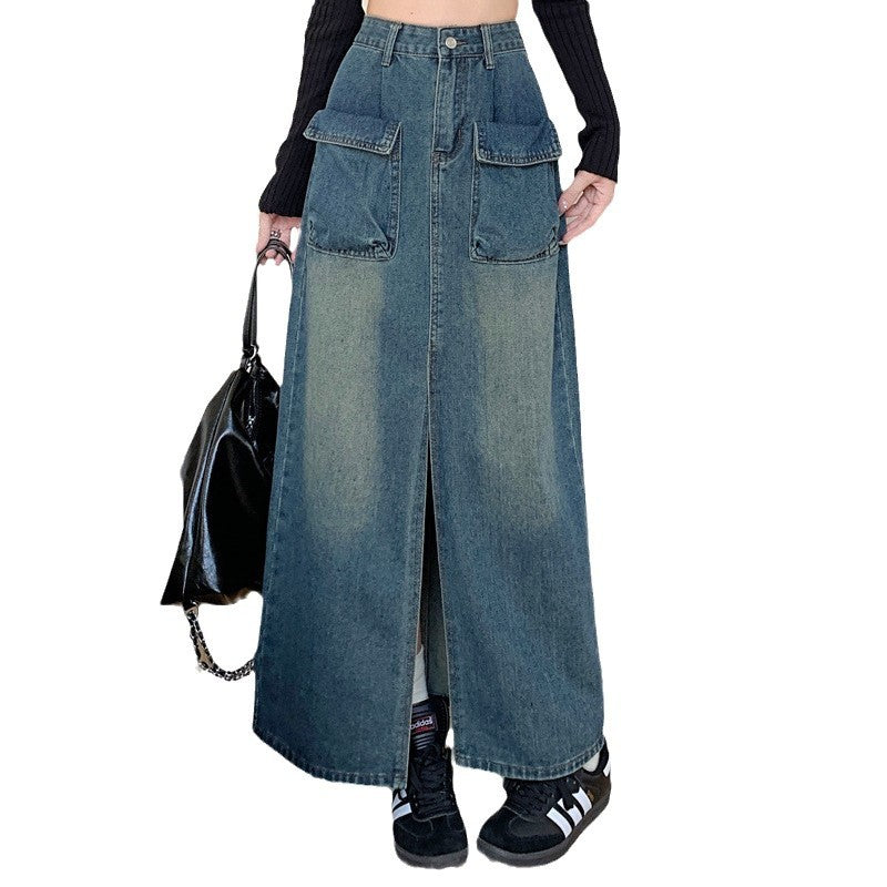 Damen Langer Jeansrock mit großzügigen Taschen Drune
