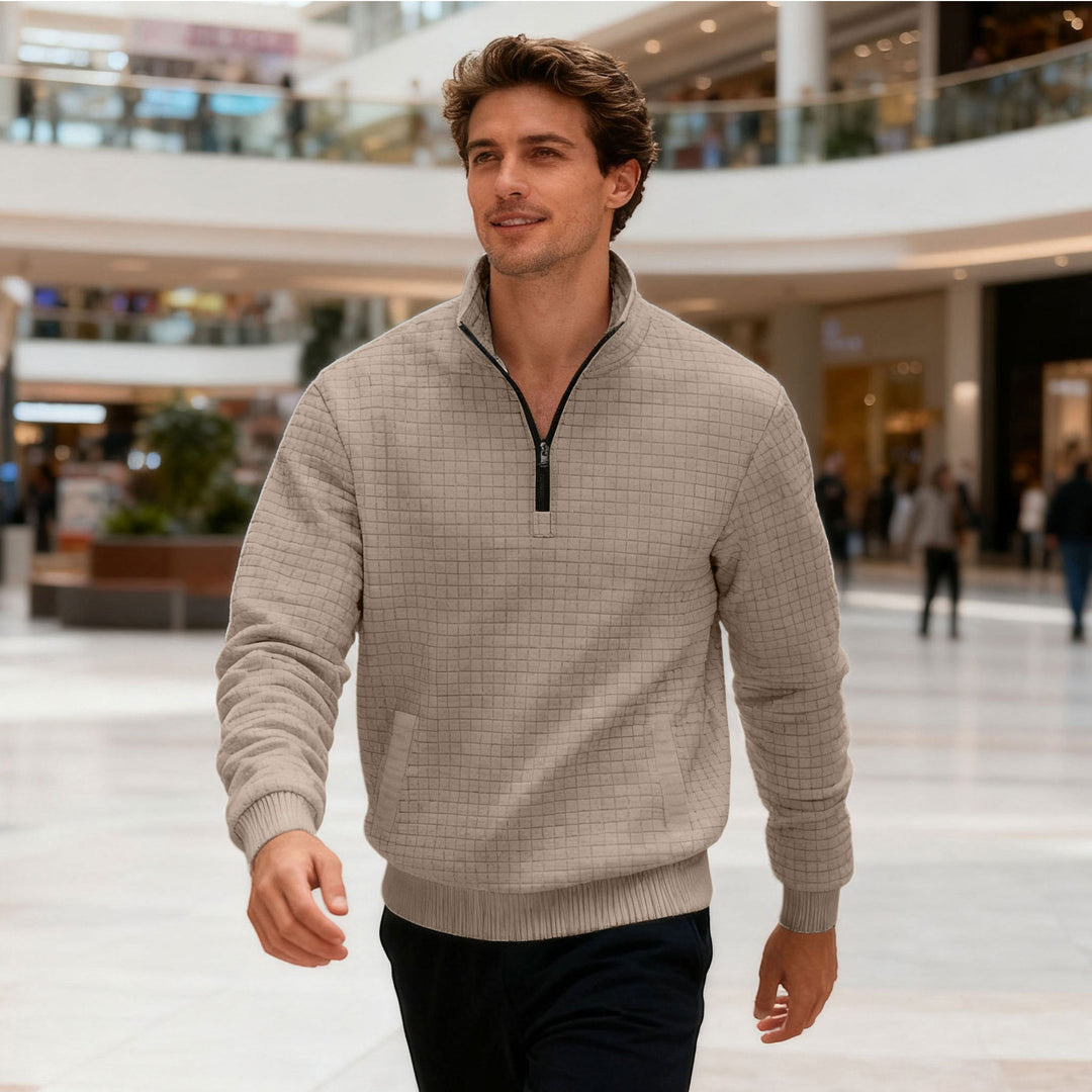 Herren nan gesteppter Halbzip-Sweater mit quadratischer Waffelstruktur und Kängurutasche Drune