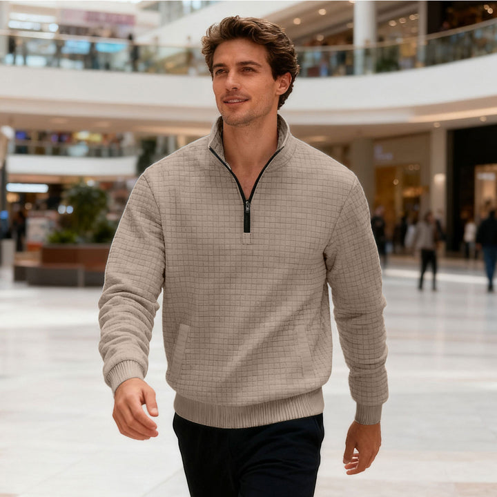 Herren nan gesteppter Halbzip-Sweater mit quadratischer Waffelstruktur und Kängurutasche Drune
