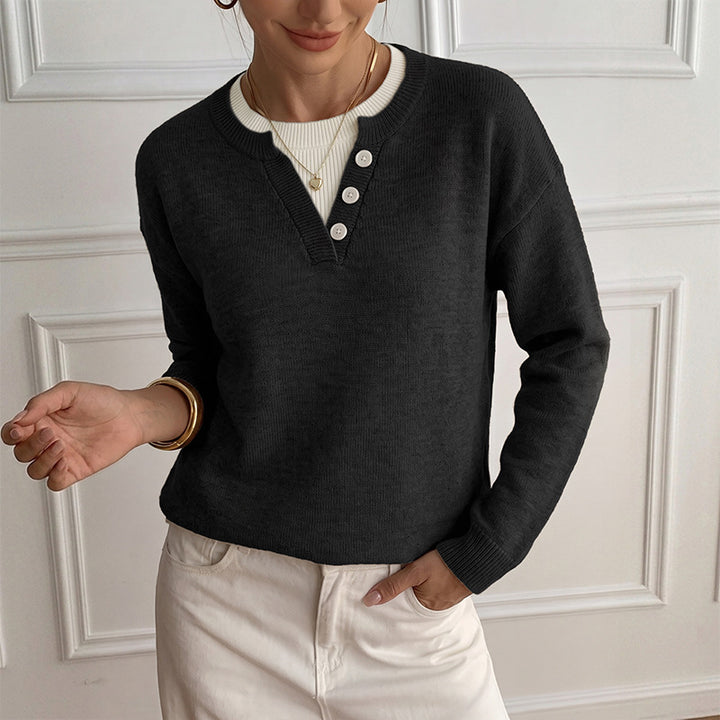 Damen Gemütlicher Pullover mit Knopfdetails Drune