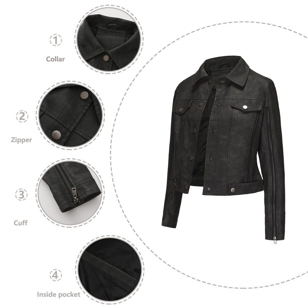 Damen nan kurze Cropped-Truckerjacke aus Wildlederoptik mit seitlichen Reißverschlüssen und aufgesetzten Brusttaschen Drune
