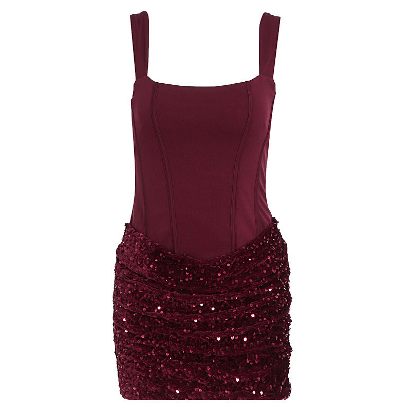 Damen Glamouröses Partykleid mit Pailletten und Raffung Drune