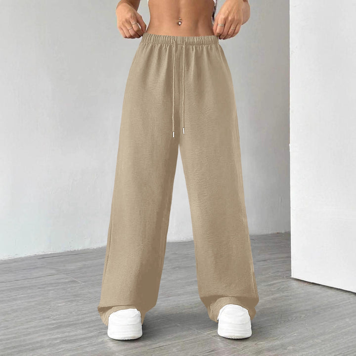 Damen Weite Lounge-Hose mit hohem Elastikbund und Kordelzug Drune