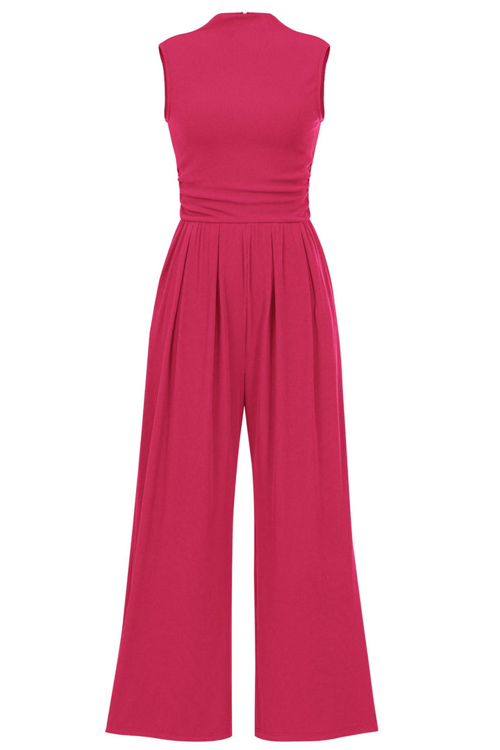 Damen Ärmelloser Palazzohose-Jumpsuit mit taillierter Rippenoberseite und weiten Plissé-Bein Drune