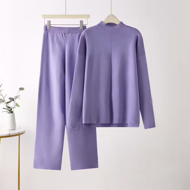 Damen elegantes Set aus langärmligem Oberteil und Palazzo-Hosen Drune