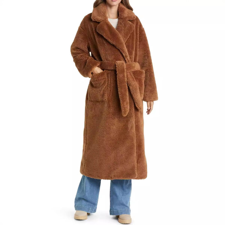 Damen Lange Kuschel-Bademantel mit Gürtel und Taschen Drune
