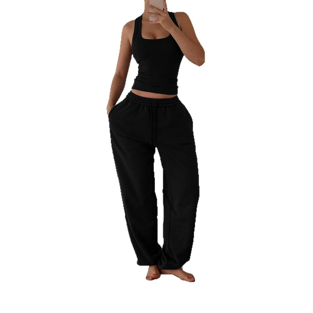 Damen nan weite High‑Waist Loungehose mit Kordelzug elastischem Komfortbund und Eingrifftaschen Drune