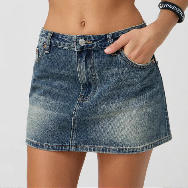 Damen Denim-Minirock mit modischen Taschen und klassischem Schnitt Drune