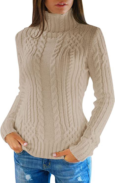 Damen Pullover mit hohem Kragen und Zopfmuster Drune