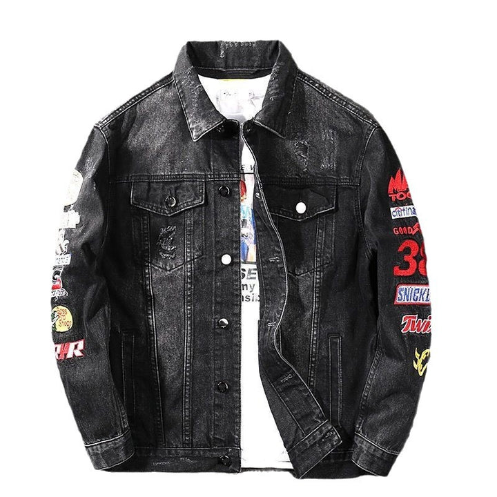 Herren Modische Jeansjacke mit kreativen Stickereien Drune