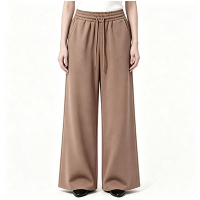 Damen nan weite High-Waist Loungehose mit elastischem Bund, Kordelzug und fließendem Jersey Drune