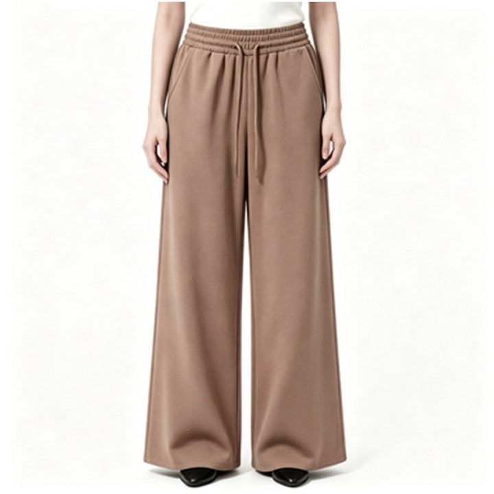 Damen nan weite High-Waist Loungehose mit elastischem Bund, Kordelzug und fließendem Jersey Drune
