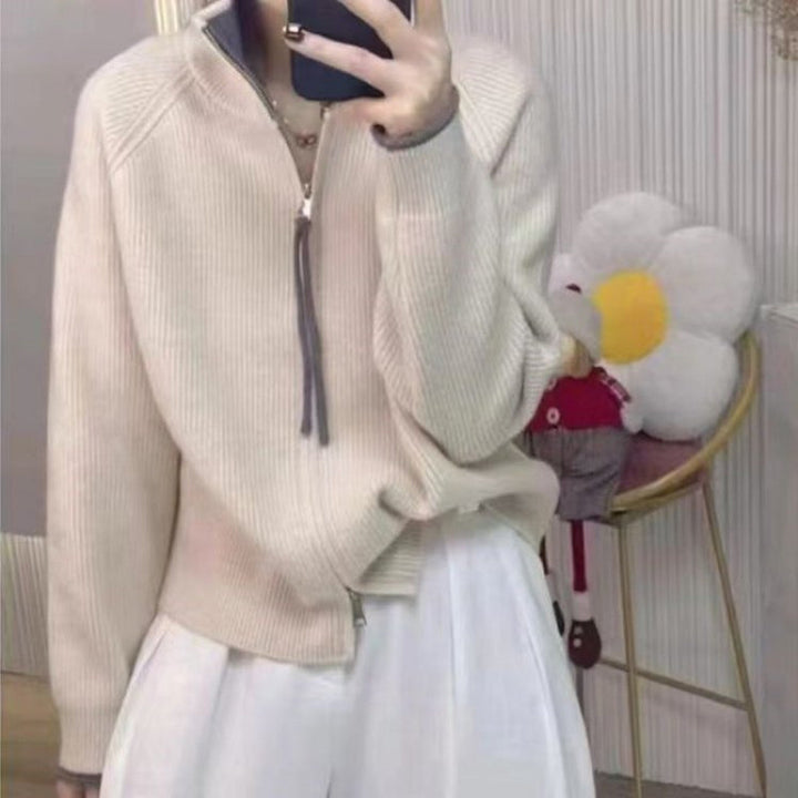 Damen Strickpullover mit hohem Kragen und Reißverschluss Drune
