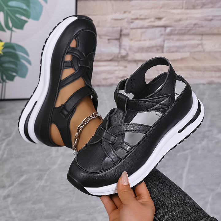 Damen Plateau‑Sneaker‑Sandale mit geschlossener Kappe und Klettverschluss Drune