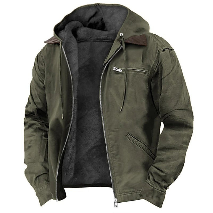Herren Gefütterte Kapuzenjacke mit Teddyfutter, winddichtem Canvas und Reißverschlusstaschen Drune
