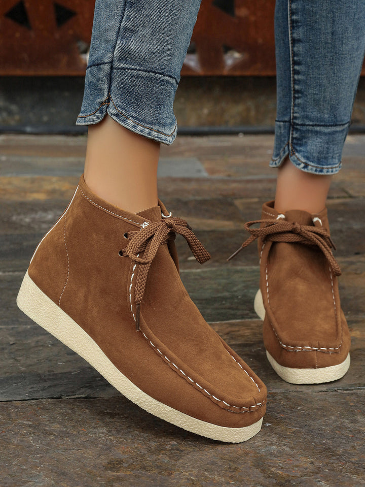 Damen  knöchelhohe Schnürboots mit Mokassinnaht, weicher Innensohle und crepe Sohle Drune