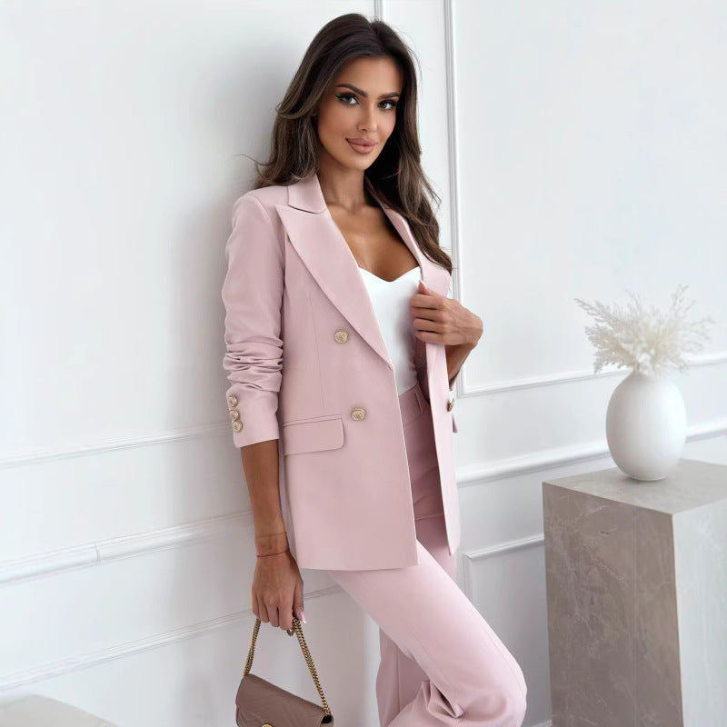 Damen eleganter Doppelreiher Blazer mit goldenen Knöpfen und taillierter Schnitt Drune