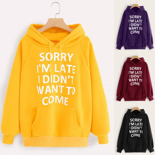 Damen Lockere Kapuzenpullover mit Statement-Print, Kängurutasche und Raglanärmeln Drune