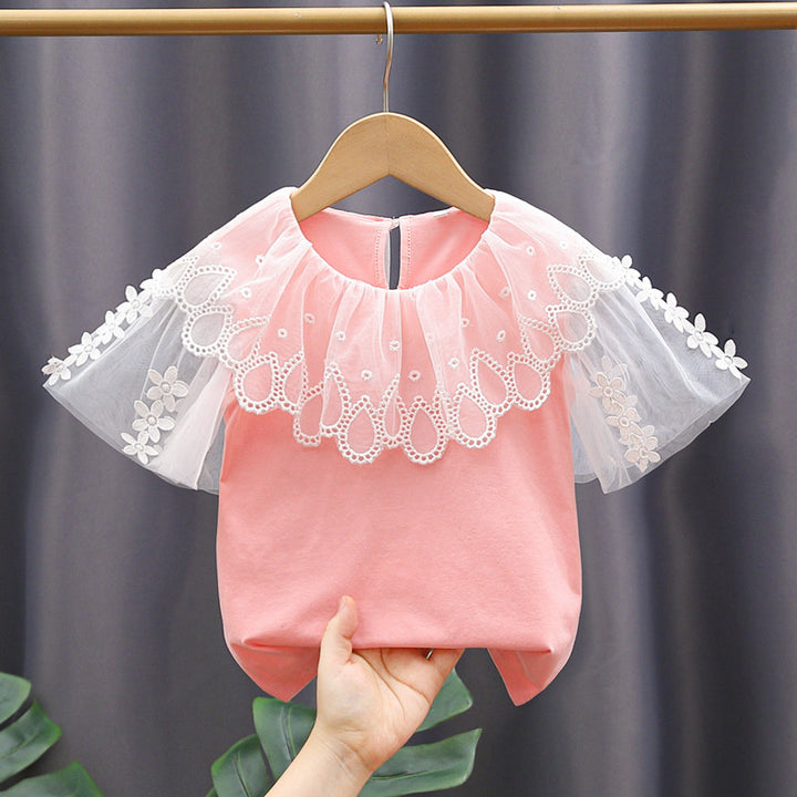 Mädchen Bluse mit Blumenstickerei und Tüllärmeln Drune