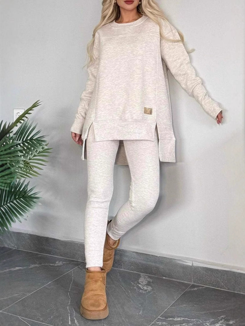 Damen Lässiges Langarm Sweatshirt-Set mit asymmetrischem Schnitt und praktischen Taschen Drune