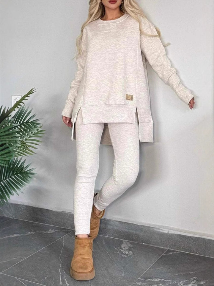 Damen Lässiges Langarm Sweatshirt-Set mit asymmetrischem Schnitt und praktischen Taschen Drune