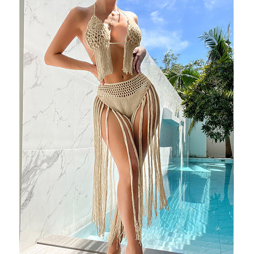 Damen Häkel-Bikini-Set mit fransigen Akzenten und einzigartigem Schnitt Drune