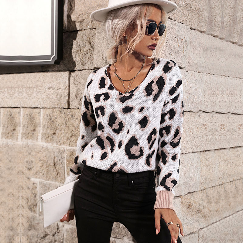 Damen Feinstrickpullover mit dezentem Animal-Print, V‑Ausschnitt und kastiger Silhouette Drune