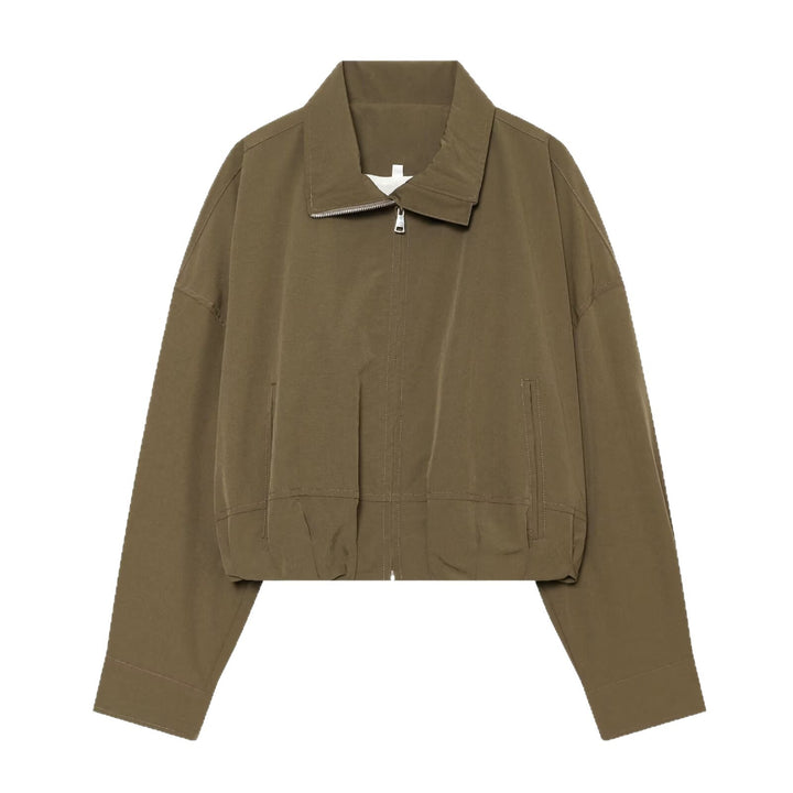 Damen Cropped Boxy-Utility-Jacke mit Reißverschluss und Tunnelzugsaum Drune