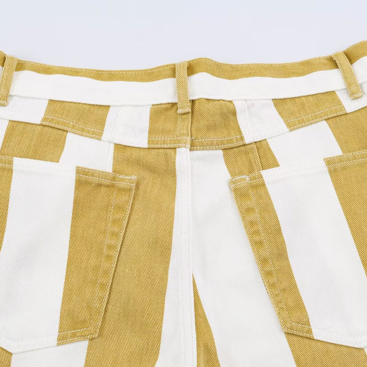 Damen Gestreifte Highwaist Fünf-Taschen-Hose mit geradem Bein Drune