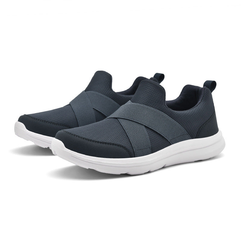 Damen nan elastischer Slip-On Komfort-Sneaker mit atmungsaktivem Strickoberteil, gekreuzten Stretchriemen und dämpfender EVA-Sohle Drune