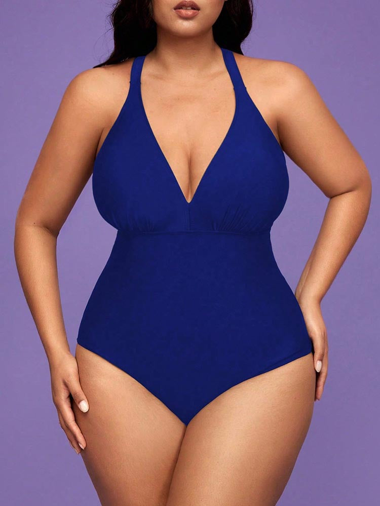 Damen Einteiler Badeanzug mit tiefem V-Ausschnitt und schmeichelnder Silhouette Drune