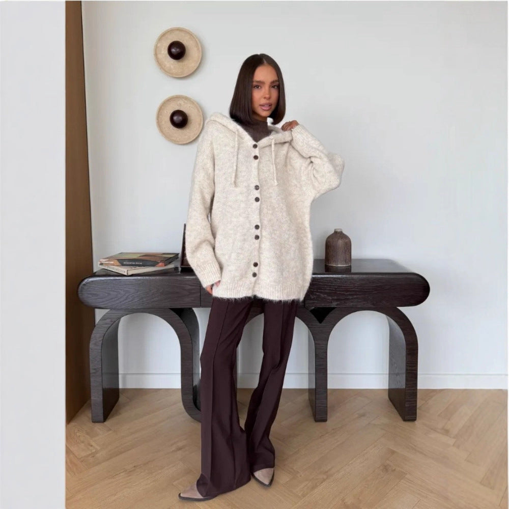 Damen Modische Strickjacke mit Kapuze Drune