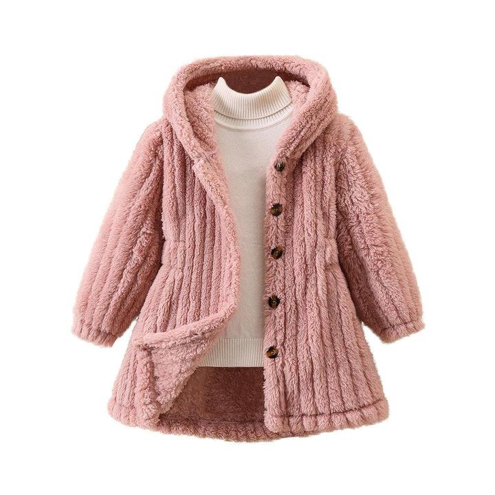 Damen Kuschelige Teddyjacke mit Kapuze und Knopfverschluss Drune