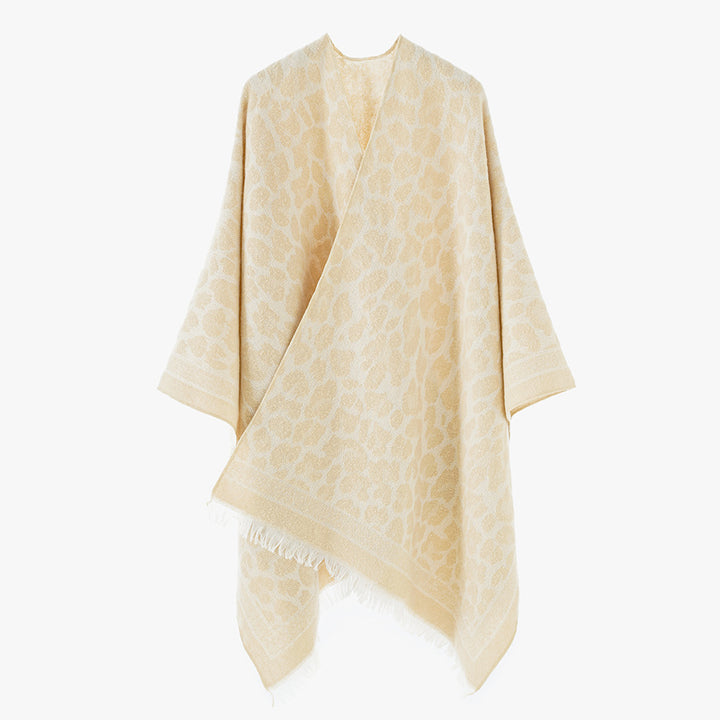 Damen Weichfallender Jacquard-Überwurf im Kimono-Schnitt mit tonalem Leo‑Muster und Fransensaum Drune