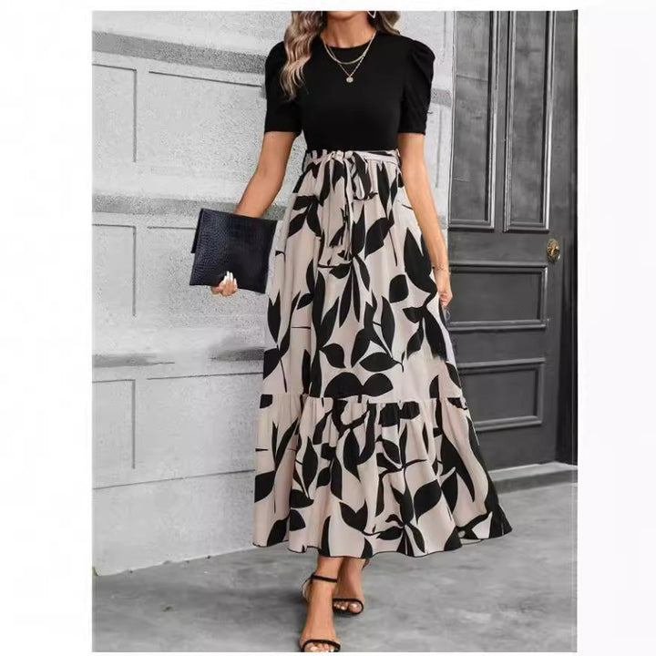 Damen Maxikleid mit floralen Akzenten und elastischem Bund Drune