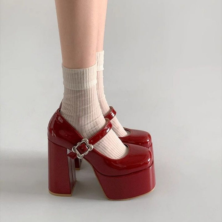 Damen Plateau-Mary-Jane Pumps mit hoher Plattform und sculpted Blockabsatz Drune